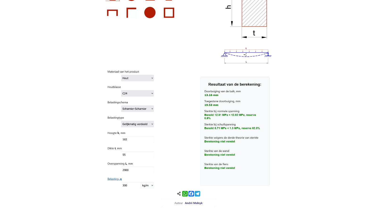 Berekening dwarsbalk gelijkmatig verdeeld